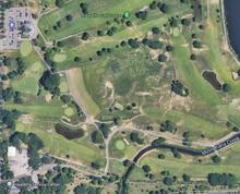 An aerial view of the Hiawatha golf course maintenance shed